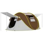 Outsunny Pop Up Tent, Instant Camping Tent with 2 Porch and Carry Bag, 3000mm Waterproof, for 2-3 People, Brown, (Poles Included)