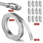 Hose Clamps, 9.84 Ft 304 Stainless Steel Hose Clips, Metal Straps Hose Pipe Clips Clamps, Worm Gear Band Screw Clamps Strapping for Pipe Plumbing Tube, with 10 Fasteners (9.84 Ft with 10 Fasteners)