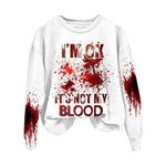 SXcggal Im Fine Bloody Shirt, Halloween Sweatshirts for Women Crew Neck Pullover Casual Long Sleeve Letter Print Shirts Fall Outfits Halloween Sweatshirts for Women Warehouse Amazon Warehouse Deals