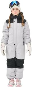 Owntop Kids Toddler Snow Suit One Piece for Boys Girls, Lightweight Insulated Ski Suit Windproof Hooded Snowsuit, Baby Colorblock Snow Jackets Outfit Winter Snowboarding Skiing Jumpsuit Grey 5-6 Years