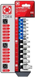 CARBYNE Super Short Low Profile Torx Bit Socket Set - 12 Pieces | T-10 to T-60 Sizes, Internal Square Drive & External Hex Drive • From a Family-Run Tool Company Based in the U.S.A.