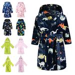 CROOUTN Kids Bathrobes Dinosaur Toddler Animal Design Robe Boys Girls Bathrobe Flannel Nightgown Children Soft Hooded Sleepwear Unisex Novelty Pyjamas 2-3 years