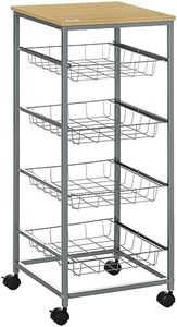 HOMCOM Carro Multiusos de Cocina Bano con Ruedas 5 Niveles Carrito de Servicio Isla de Cocina Carrito Auxiliar Verdulero Frutero 36.5x36.5x89cm Carga 20kg, Acero y MDF, Plateado