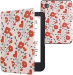 kwmobile Case Compatible with Kobo Clara 2E / Tolino Shine 4 Case - eReader Cover - Poppy Red/Green/Beige