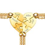 Personalized Gold BFF Necklace for 6 Custom Split Heart Matching Friendship Couple Necklace Stainless Steel Heart-Shaped Pendant Engraved Memory Jewelry Gifts for Best Friend Girls Women