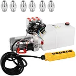 LFGUD Hydraulic Power Unit 6 Way 6 Quart Hydraulic Pump Double Acting Dump Trailer Pump 12V DC Solenoid Electric Hydraulic Pump with Plastic Reservoir for Dump Trailer Car Lifting