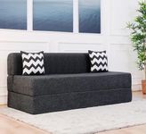 uberlyfe 3 Seater Sofa Cum Bed | Jute Fabric Washable Cover | 2 Cushions Zigzag Pattern | Dark Grey | 6' X 6' Feet