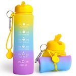 Motivational Collapsible Water Bottle - 0.6 Litre Foldable Collapsible Gym and Sports Silicone Water Bottle - Running Drinks Bottle For Women, Men, Girls, Boys, Cycling, Hiking, Travel, School