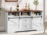 YITAHOME 59" Large Buffet Sideboard Cabinet with 2 Sliding Doors & 2 Drawers, Farmhouse Buffet Table Coffee Bar with Storage for Kitchen, Living Room, Dining Room (White)