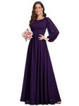 Ever-Pretty Party Dresses for Women Chiffon Long Sleeve Round Neck A-Line Bridesmaid Dresses Dark Purple 16