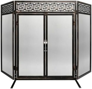 Nouetele Deluxe 3-Panels Fireplace Screens with Door 3 Panel Fireplace Doors with Screen Heavy-Duty Fireplace Spark Protector Deco Fireplace Guard Screen Heat-Resistant Baby Proof Fireplace Prevent