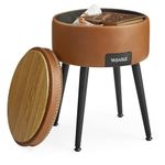 VASAGLE EKHO Collection Storage Ottoman, Vanity Chair Stool, Round Storage Seat, Loads 330 lb, Caramel Brown ULOM005K01