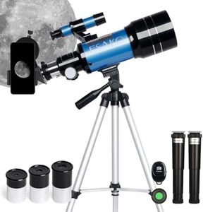 ESAKO Telescope for Kids & Beginners, 70mm Aperture Portable Telescopes with 3 Eyepieces, Height Adjustable Tripod & Phone Adapter & Remote Control