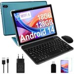 2024 Newest Tablet Android 14 Tablets with 128GB ROM+18GB RAM (4+14 Virtual), 1TB Expand 2 in 1 10.1 Tablet with Keyboard, Powerful Octa-Core, WiFi 6, BT5.0, 6000mAh, Widevine L1, Blue