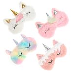 AUXSOUL Unicorn Kids Sleep Mask, 4 Pieces Cartoon Animal Plush Sleep Eye Cover Cute Eye Cover for Sleeping, Soft, Unicorn Horn, Cover for Girls, Women, Kids