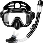 Zipoute Snorkel Snorkel Set, Dry Top Snorkeling Gear for Adults, Panoramic Anti-Leak and Anti-Fog Tempered Glass Lens, Adults Adjustable Snorkeling Set, Scuba Diving Swimming Training Snorkel Kit