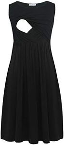Smallshow Mujer Vestido de Lactancia de Maternidad, en Capas, con Bolsillos Black Medium