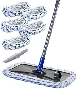 Masthome Extra Large Microfiber Mop for Floor Cleaning, 16“ Flat Mop with 5 Reusable & Washable Mop Refills for Wet & Dry Use, Dust Mop for Hardwood Laminate Tile Ceramic, 1 Cleaning Scraper Included