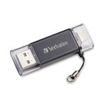 Verbatim 128GB Store 'n’ Go Dual USB 3.2 Gen 1 Flash Drive for Apple Lightning Devices – Graphite