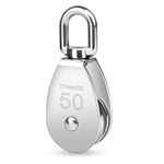 Iyowei M50 Single Pulley, M50 Stainless Steel Pulley Lifting Swivel Pulley Block Crane Swivel Hook Heavy Duty Single Pulley with Load Capacity 400 kg for Lifting Rope Lifter Ship Yacht