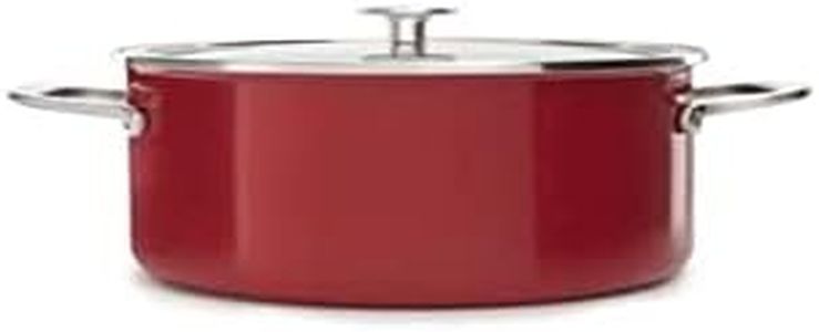 KitchenAid Steel Core Enamel 24 cm/6 Litre Casserole with Lid, German Engineered Enamel, Induction, Oven Safe, Empire Red