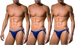 SG2 Mens Cotton Thongs/Jockstrap/Supporter (Pack of 3) (S, BLUE3PCS Pack)