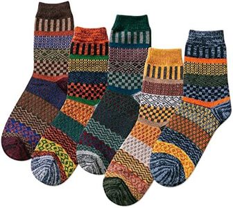 IIG 3-6 Pairs Men Dress Cotton Socks Funky Colorful Pattern Wool Crew Socks, Wool Ethnic Style 04-5 Pairs, One Size