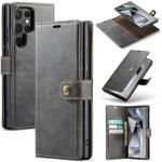 Scalebee BackCover for Samsung Galaxy S23 Ultra Magnetic Detachable 2 in 1 Split Leather Wallet Phone Cover,Genuine Leather Wallet Case,Magnetic Pouch Shell (Gray)