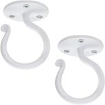 RTZEN White Plant Hanger Indoor Hook - Wrought Iron Plant Hangers Outdoor - Decorative Heavy Duty Wall Hooks for Hanging Plants Baskets Lanterns Wind Chimes - 2 Pack (Ceiling Hooks)