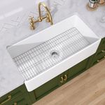 TUKTUK White Farmhouse Sink 36 inch Fireclay Farm Sink Apron Front Single Bowl Kitchen Sinks Deep Large Capacity Porcelain Ceramic Sink Undermount Luxury Bottom Grid & Strainer Drain Included