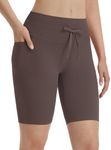 BALEAF Biker Shorts Women Tummy Control Workout High Waisted 8" Yoga Gym Volleyball Spandex Running with Pockets Brown M