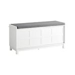 SoBuy FSR86-W, Hallway Storage Bench Shoe Bench Shoe Rack Shoe Cabinet with 2 Sliding Doors and Seat Cushion