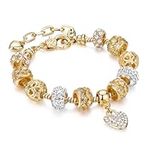 Capital Charms Crystal Heart of Gold Plated Charm Bracelet Set for Women and Teens with Beads and Adjustable Snake Chain (Heart-V3)