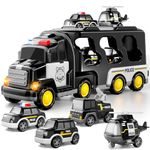 TEMI Police Truck Toys for Toddler 3 4 5 6 Years Old Boys - 5-in-1 Friction Power Emergency Vehicle, Police Car Toy for Toddlers 1-3, Carrier Truck Toys for Kids 3-5, for Girl Age 3-9