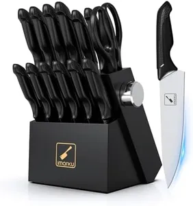 imarku Knife Set with Block, Sharp Knife Set with Built-in Sharpener, Stainless Steel Kitchen Knife Set with Non-Slip Ergonomic Handle, Dishwasher Safe, 14 PCS Professional Knife Set for Gift, Black