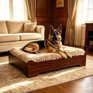 HEAVE SPROUT Elevated Dog Bed 37⅜" × 28⅜"×7⅝”,Raised Wooden Dog Bed Frame and Mattress for Large Pets up to 80lbs