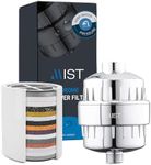 Mist Water Softening Chrome Shower Filter, 2 Filter Cartridges, 15 Stage Filtration System Removes Chlorine Fluoride, Bad Odor, Reduces Dry Itchy Skin Dandruff Eczema, Improves Skin, Hair and Nails.