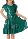 GRACE KARIN Girls Sequin Party Dress for Girls Special Occasion Banquet Formal Fancy Ruffle School Dress Size 6 Dark Green