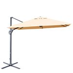 COSTWAY 3x3m Garden Cantilever Parasol, 360° Rotation Square Overhanging Umbrella with 4-Level Tilting Adjustment and Crank Handle, Outdoor Patio Offset Market Umbrellas (Beige)