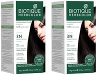 Biotique Herbcolor Conditioning Hair Colour l Ammonia Free Hair Color l 9 Organic Herbal Extracts l Natural and Healthy Shine l 50g + 110ml| Darkest Brown 3N (Pack of 2)