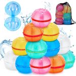 Starnearby Reusable Water Balloons, 12pcs Water Bombs Toys Include Storage Mesh Bag, 2024 New Donut Style Water Balloon Self Sealing, Summer Pool Toys Reusable Water Play Bombs for Kids Outdoor