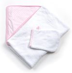 Tadpoles 2-Piece Hooded Towel & Mitt Set - Pink | 36" x 36" Towel - 9" x 6" Mitt | Made of 100% Woven Cotton Terry Cloth | Ideal for Babies & Toddlers | Soft, Absorbent, Durable & Machine-Washable