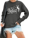 Believe in Magic Sweatshirt Women Cute Fairy Graphic Shirt Magic Kingdom Shirt Funny Family Vacation Long Sleeve Top, Gray, Large