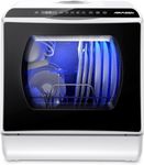 AIRMSEN AE-TDQR03 Countertop Portable Dishwasher, Compact Mini Dishwasher with 5-Liter Built-in Water Tank and Air-Dry Function, 5 Washing Programs, Baby Care, Glass & Fruit Wash-White/Black