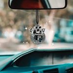 spansee Black Cow Print Car Accessories, Car Disco Ball, Disco Ball Car Mirror Ornament, Car Mirror Hanging Accessories, Cowboy Hat Car Charm, Disco Ball Rear View Mirror Hanger, Disco Car Charm