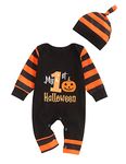 Wexuua Halloween Baby Clothes My First Halloween Newborn Infant Baby Boy Girl Romper Unisex Pumpkin Outfit Set Jumpsuit One-Piece with Hat 2PCS