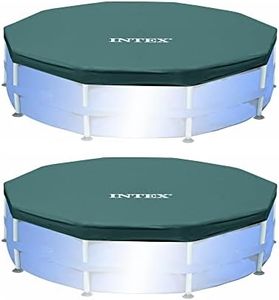 Intex 28032E Pool Cover: for 15ft Round Metal Frame Pools – Includes Rope Tie – Drain Holes – 10in Overhang – Snug Fit (2 Pack)