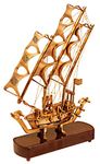 Indian Art Villa Brass Ship with Wooden Base, Showpiece Item, Perfect for Home Decoration and Gifting, 12'' Inch