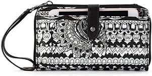 Sakroots Large Smartphone Crossbody Bag in Coated Canvas, Convertible Purse with Detachable Wristlet Strap, Black & White One World, One Size