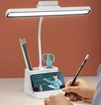 SaleOn USB Rechargeable Desk Lamp, Wall Mount Study Light for Students – 3 Mode LED (White/Natural/Warm), Touch Dimmable, Flexible Gooseneck, Pen & Mobile Holder, Battery Backup, 6-Month Warranty